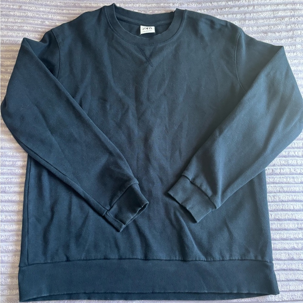 ZARA Black Crewneck Sweatshirt – Minimalist Basic – Size - Large